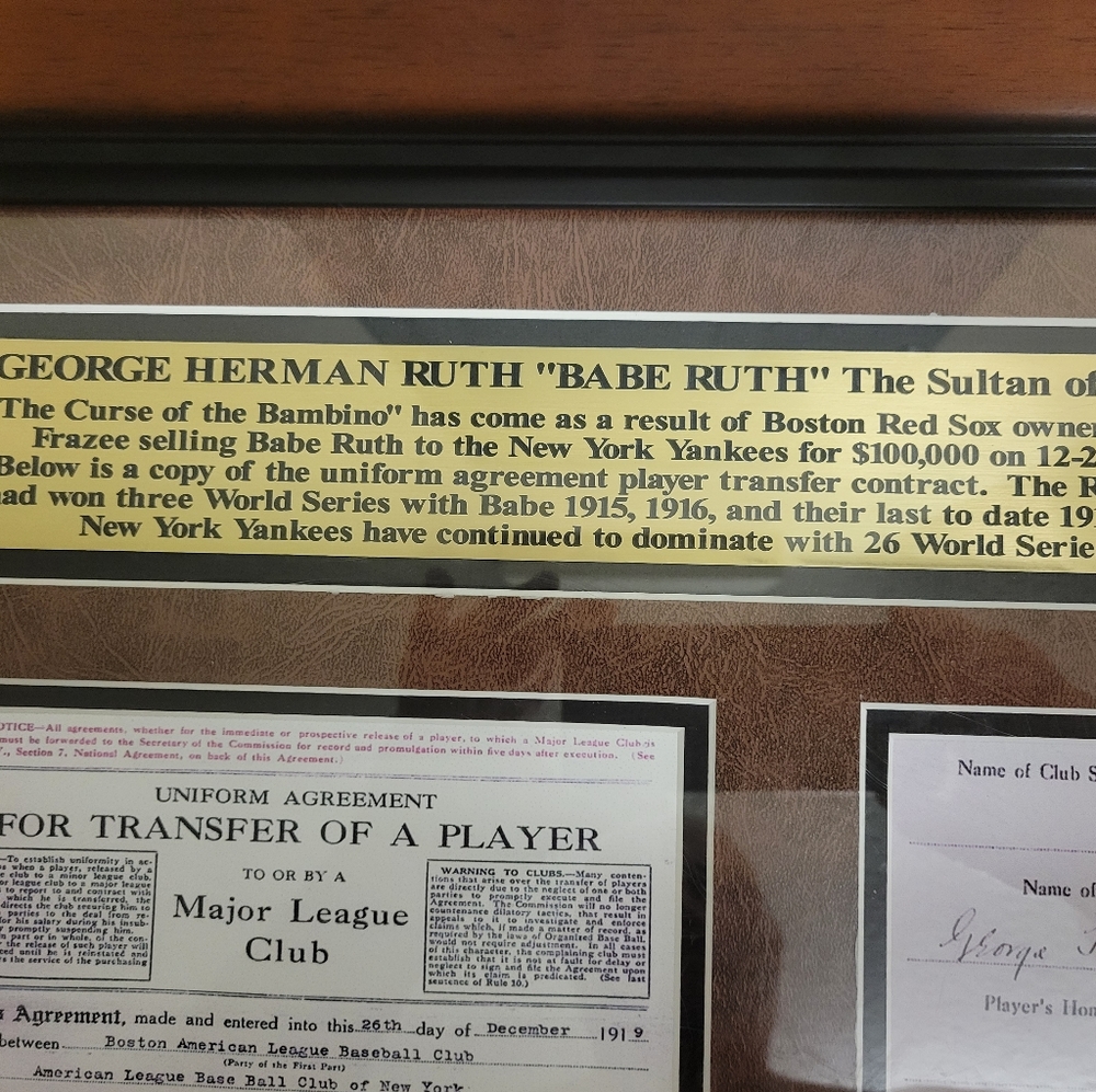 Framed Babe Ruth Transfer Contract - Picture 5 of 5
